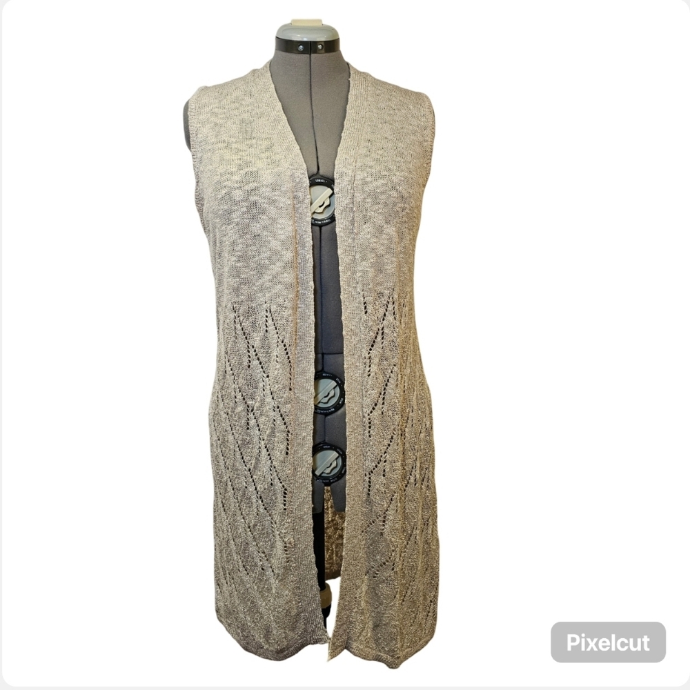 Belldini taupe sleeveless acrylic nylon blend knit sweater cardigan size L US